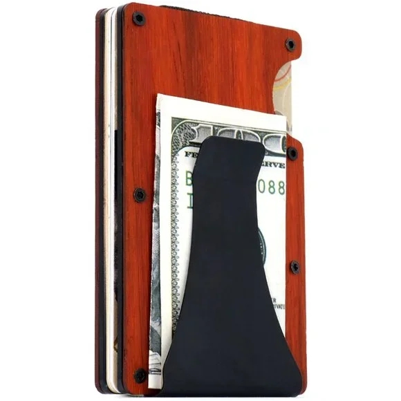 Kandi Store Wooden Minimalist RED Wallet for Men and Women - Slim Wallet