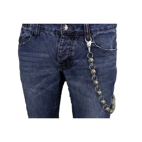 New Men Women Silver Key Wallet Chain Ring Long Skeleton Skull Charms Punk Rock
