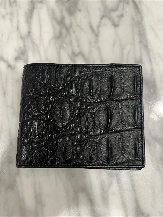 Black Croc-Embossed Leather Bi-Fold Wallet - Men