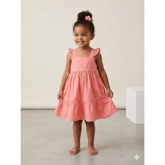 Cottagecore OshKosh B'gosh Pink Eyelet Lace Tiered Summer Sun Dress Toddler 3T