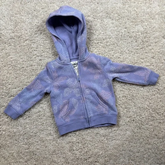 OshKosh B'gosh Toddler Girl 12 Months Lavender‎ Butterfly Zip Up Hoodie