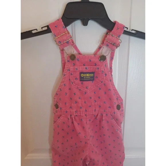 VTG 80s OshKosh B'gosh Pink Floral Print Corduroy Bib Overalls‎ 18 Months