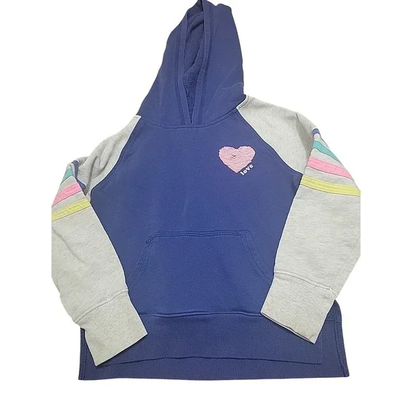 OshKosh Bgosh Girls Blue Gray Flip Sequin Heart Love Hoodie Sweatshirt 6 6X