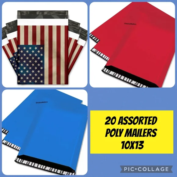 20 Assorted Mailers Red and Blue Poly Mailers for Office Shipping Suppl…