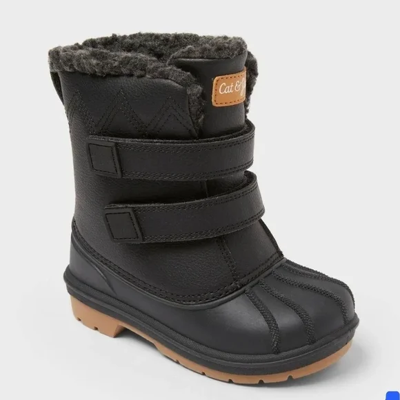 Cat & Jack Black Snow Boots Size 6T Faux Fur