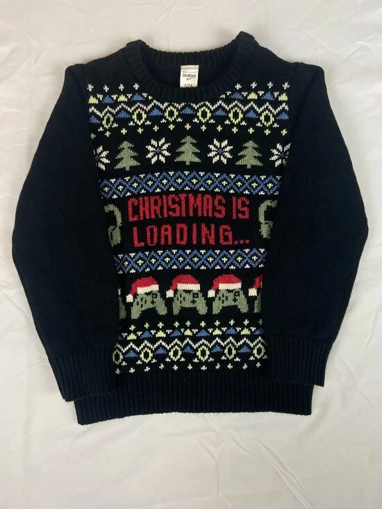 OshKosh B'gosh Kids Christmas Sweater | Size 7 | Black | Christmas Is Loading