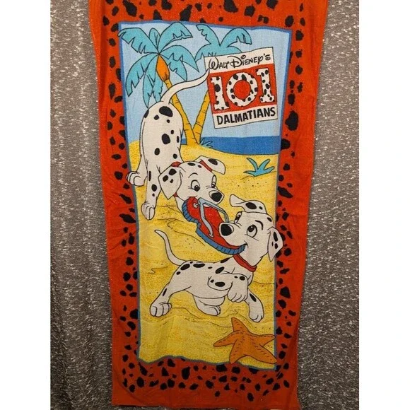 Vintage 90s Franco Walt Disney‎ 101 Dalmatians Graphic Beach Day Towel 58