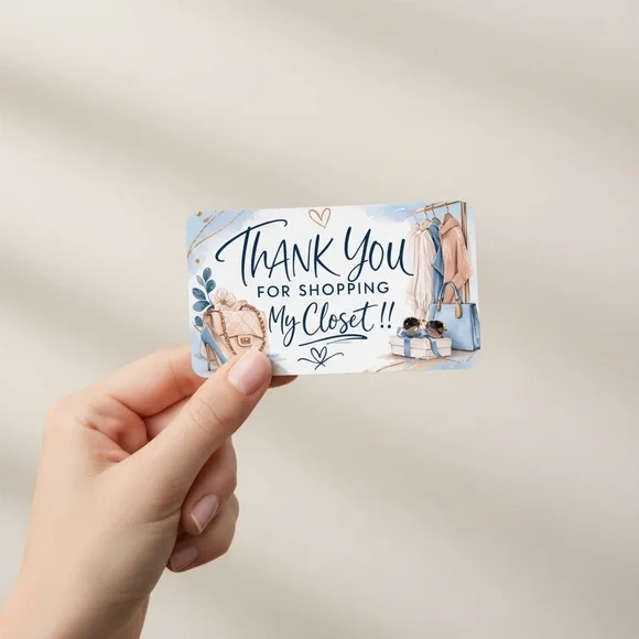 50 Soft Blue Thank You Cards for Small Business | Poshmark Closet Inserts 3.5x2