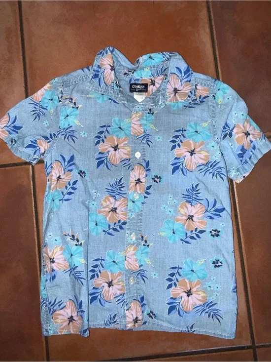 OshKosh B'gosh Boys' Light Blue Tropical Floral Short-Sleeve Shirt