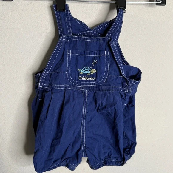 OshKosh B'Gosh vintage 3-6 Months Blue Turtle Embroidered‎ Overalls Romper