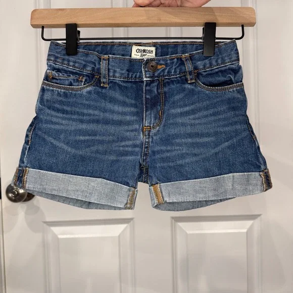 OshKosh Bgosh‎ Girls Denim Shorts Medium Wash Cuffed Hem Blue Size 8