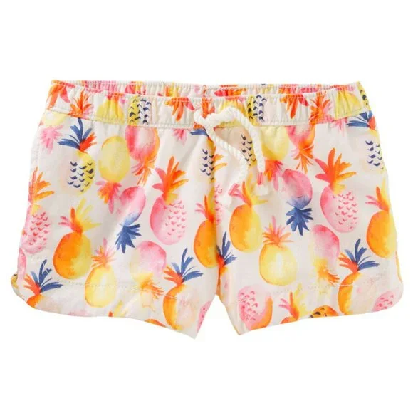 OshKosh B'gosh Pineapple Print Elastic Sun Shorts White Orange Pink Girls 14