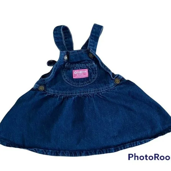 Vtg Oshkosh B'gosh Jumper Overall Dress 18 Months 18M Denim Jean Made in USA