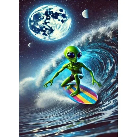 New Surfing Alien Bath Beach Pool Gift Towel Surfboard Cotton NIP Planet Moon