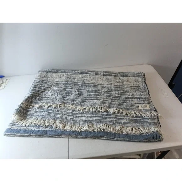 Teema Blue print Tassel Towel throw blanket 100% Turkish Cotton 68