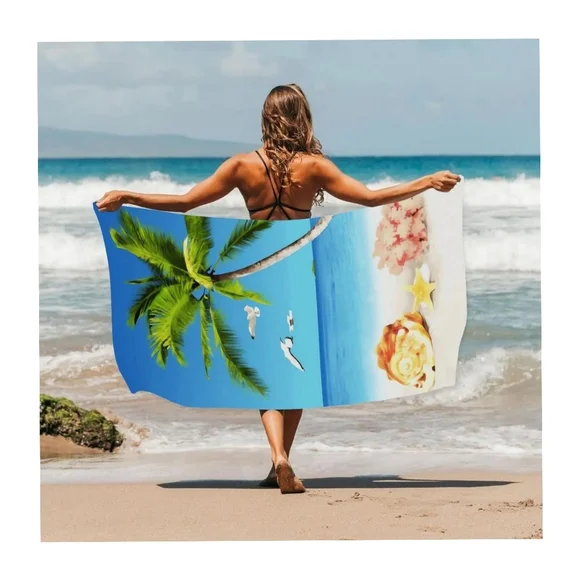 Tropical Oversizex Beach Towel with Palm Tree Design. NWT. 55
