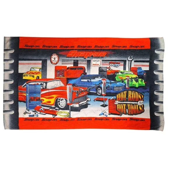 Vintage Snap-On Tools Hot Rods Beach Towel Classic Cars Garage Official Cotton