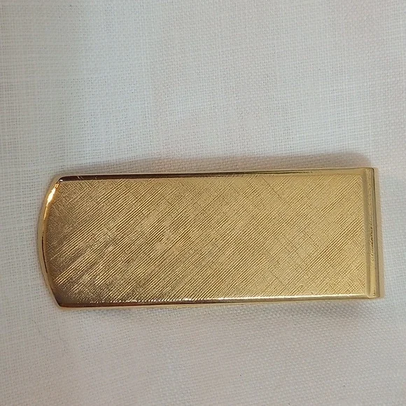 Vintage AMWAY brushed goldtone money clip signed