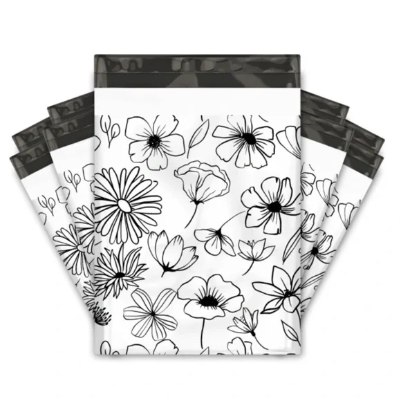Set of 20 Floral Poly Mailers 10x13 Shipping Envelopes Black White Elegant Pack