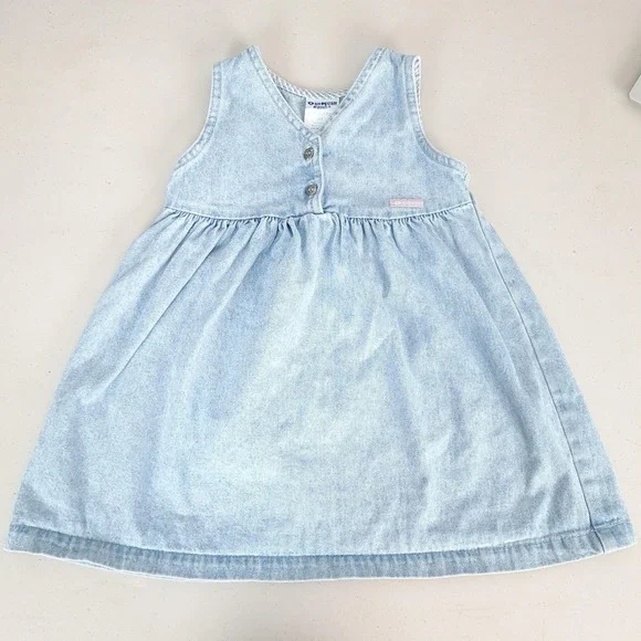 Vintage OshKosh B'gosh Denim Sundress Girls 3T Light Wash Knee Length USA 90s