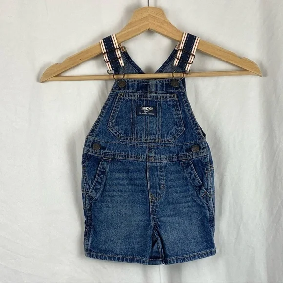 OshKosh B'gosh Blue Denim Overalls Shorts Adjustable Shoulder Straps 9 Months