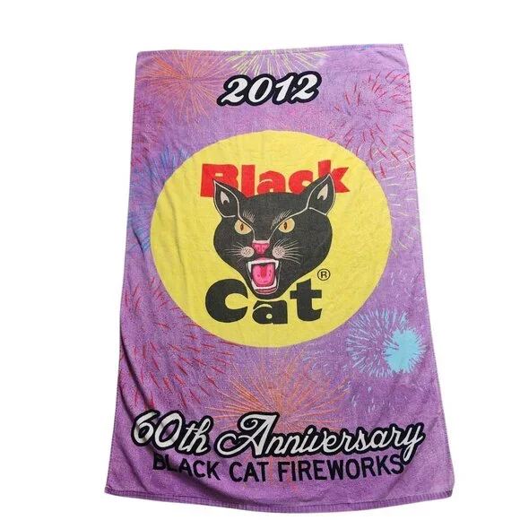 Black Cat Anniversary Fireworks Beach Towel 2012
