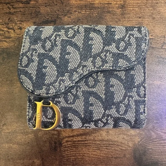 (Authentic) Vintage Dior Navy Oblique Bifold Wallet