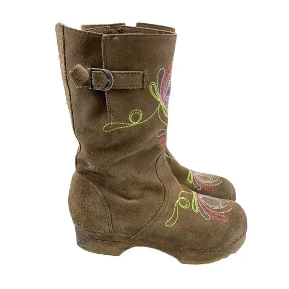 BOGO Hanna Andersson Brown Suede Boot Zip Embroidered Wooden Youth 38 5.5 W 7.5