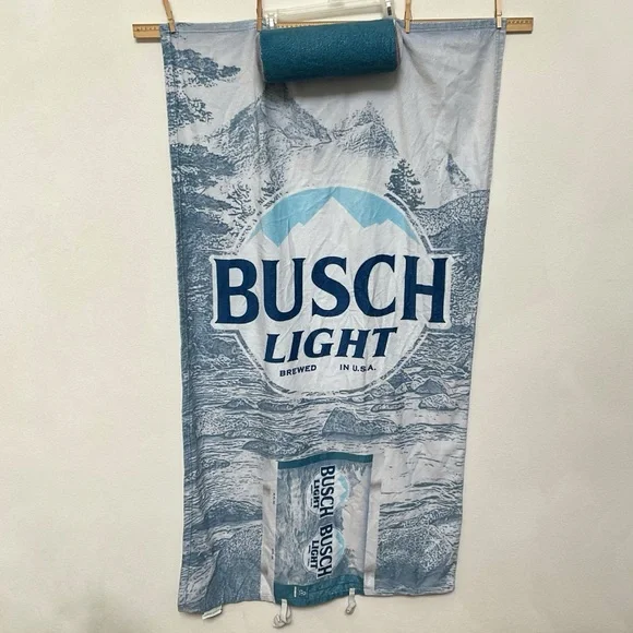 Comfortowel Busch Light Beer Can Beach Towel Attached Pillow Pool Summer