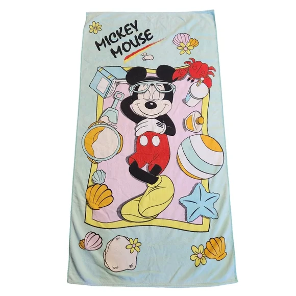 Vintage Disney Mickey Mouse Beach Towel Summer Pool Shells Cotton