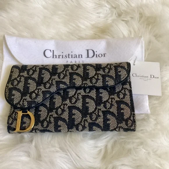 CHRISTIAN DIOR Monogram Saddle Wallet Navy