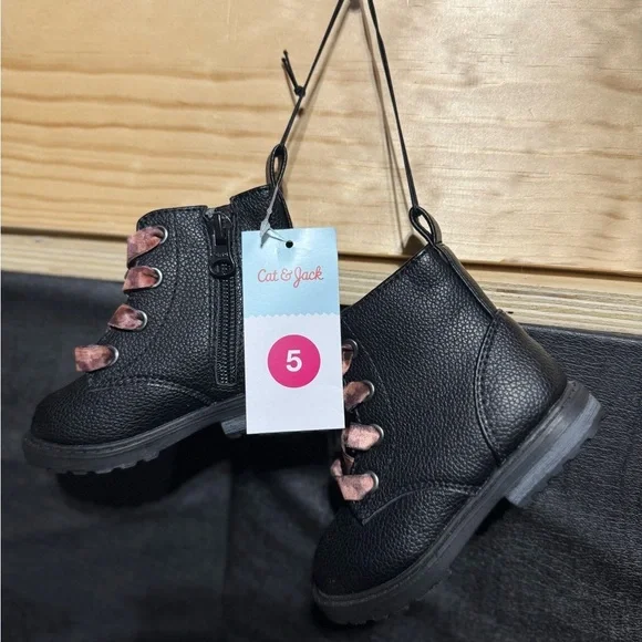 Size 5 Cat & Jack Black Toddler Boots with Pink Accents