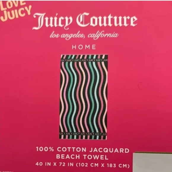 Juicy Couture Pink and Black Beach Towel - 40x72
