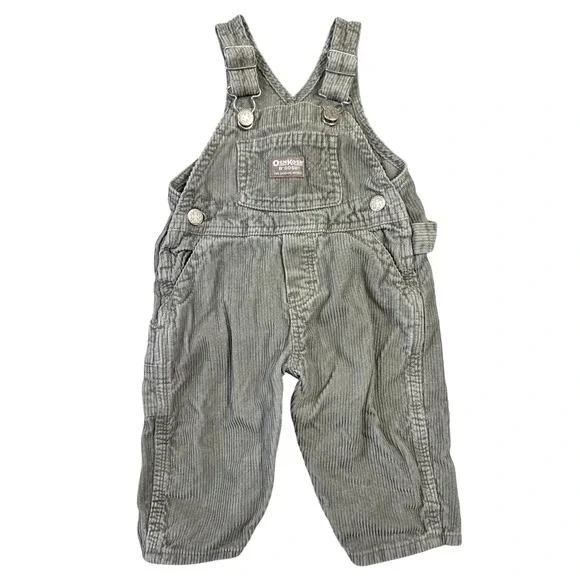 OshKosh B'Gosh Kids 12M Olive Green Corduroy Overalls 100% Cotton 806-0801