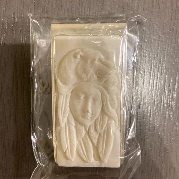 Ivory Silver Native American Woman With Bear Spirit Money Clip