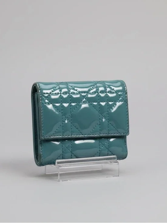 Christian Dior Cloud Blue Lady Dior Lotus Patent Leather Wallet