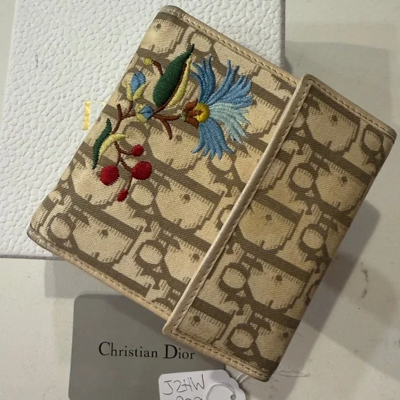 Dior Trotter Flower Embroidered Trifold Wallet