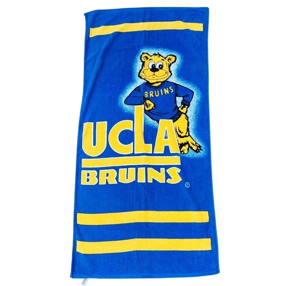 Vintage UCLA Bruins Beach Towel Blue Yellow Joe Bruin Mascot 100% Cotton 28x56