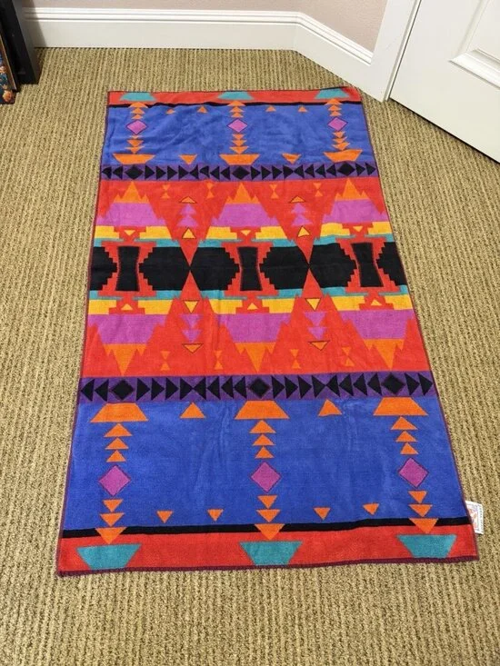 Pair Of Vintage Royal Terry Beach Towels Green Geometric Tropical