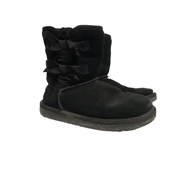 Koolaburra by Ugg Child Size 1 Victoria Short Boots Black Bows 1019372 Pre-owned
