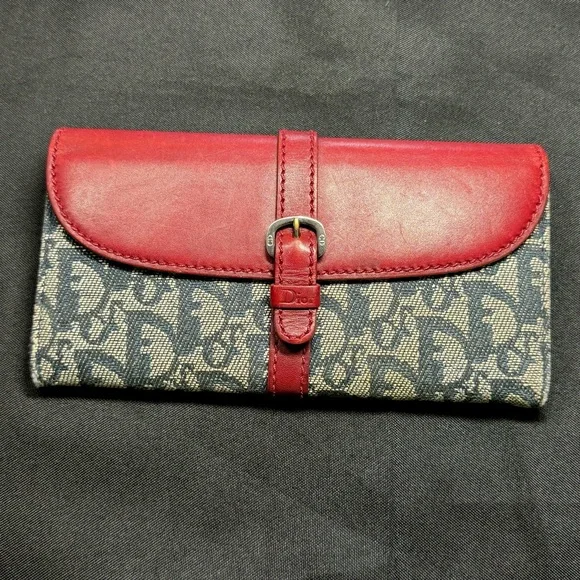 ❤️Christian Dior Red Navy Trotter Canvas Long Wallet, Italy❤️