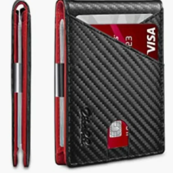 Red/Black RFID Wallets for Men Slim Money Clip Wallet