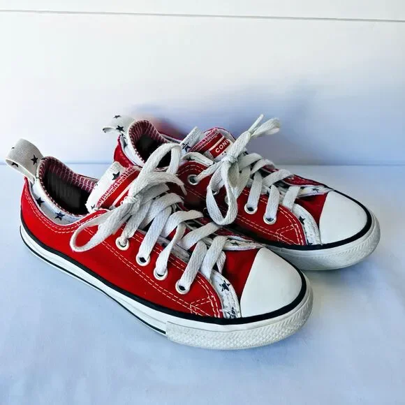Converse All Stars Girls Size 13 Red White Blue Star Trim Double Upper Sneaker