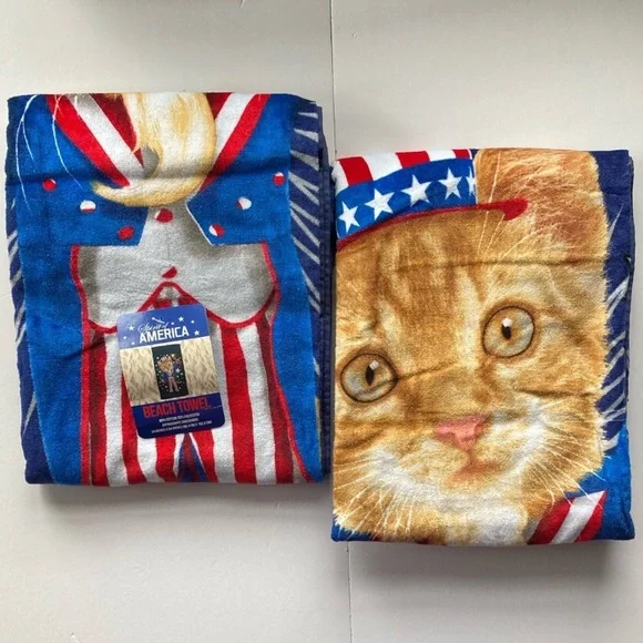 Patriotic Cat Beach Towels Lot of 2