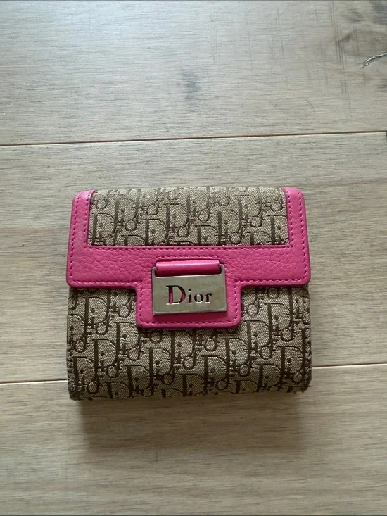 Dior 2005 Vintage Brown Monogram Wallet with Pink Trim