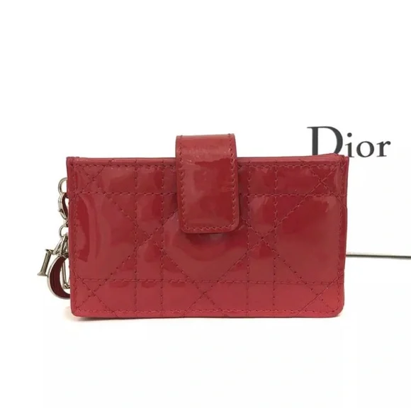 🔥 SALE 🔥 New Dior Red Cannage Patent Leather Card Case