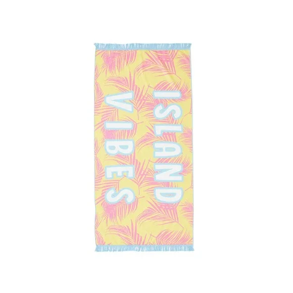 South Beach Island Vibes Beach Towel in Yellow/Pink and Palm leaf Print