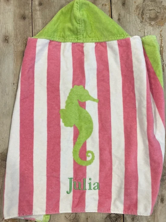 Pottery Barn seahorse hooded towel - Julia monogram - baby size