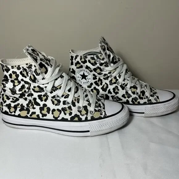 Converse Chuck Taylor All Star High Leopard‎ Sneakers Pocket 167086C W6 Rare