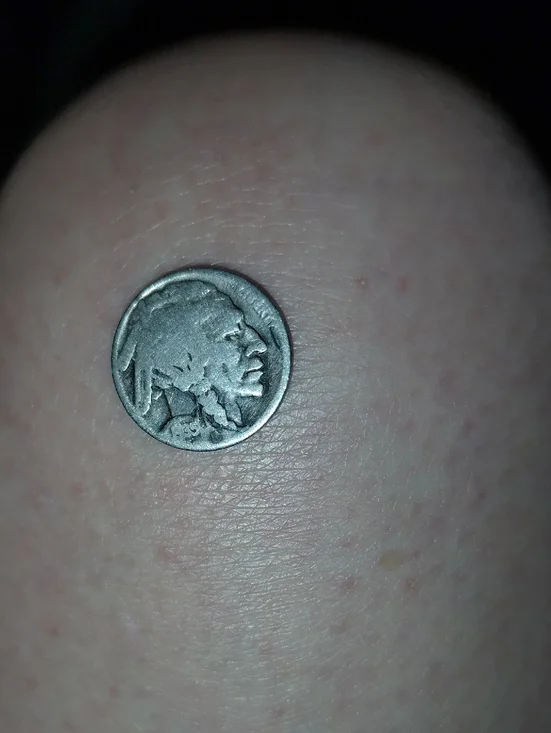 1935 Vintage Silver-Tone Buffalo Nickel Coin Accent - Gray